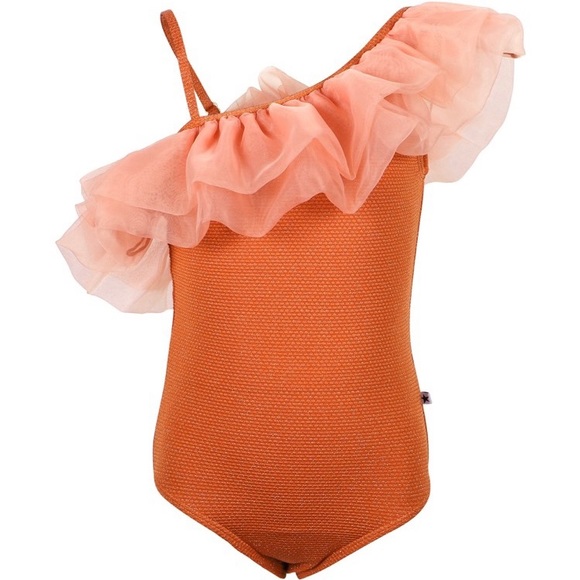 NWT !!!! MOLO Ruffled Asymmetrical Swimsuit in Rusty Orange …pairs with cover up - Picture 1 of 4